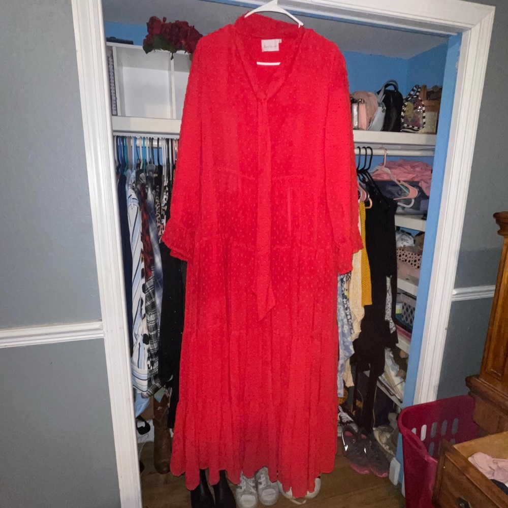Red Dailey Jewell’s dress